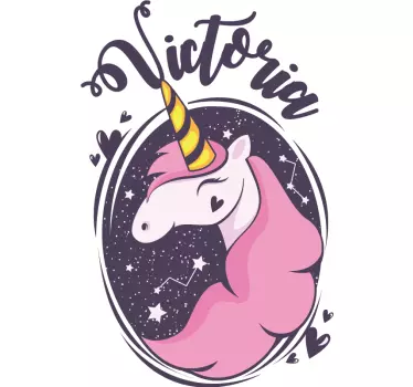 Smiling unicorn with name wall sticker for children - TenStickers