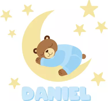 Blue happy dreams bear with name teddy wall stickers - TenStickers