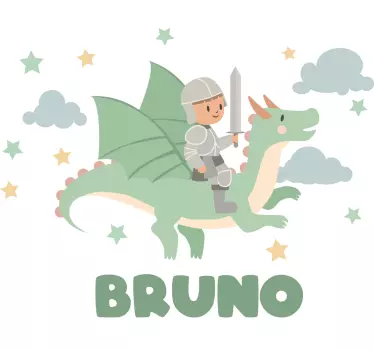 Little knight on a dragon sticker illustration - TenStickers