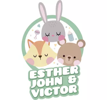 Animals with custom names baby on board sticker - TenStickers