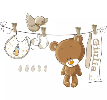 Personalised Nursery Washing Line Wall Decal - TenStickers