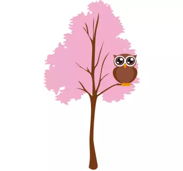 Pink Tree and an Owl Kids Sticker - TenStickers