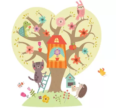 Tree and animals wall sticker illustration sticker - TenStickers