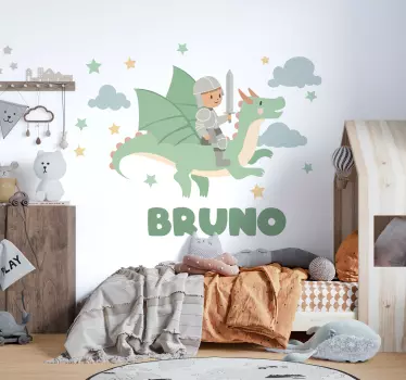 Little knight on a dragon sticker illustration - TenStickers