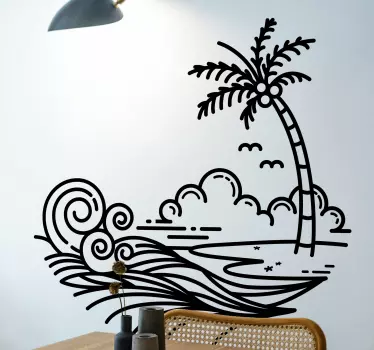 Arstistic waves with palm tree wall decal - TenStickers