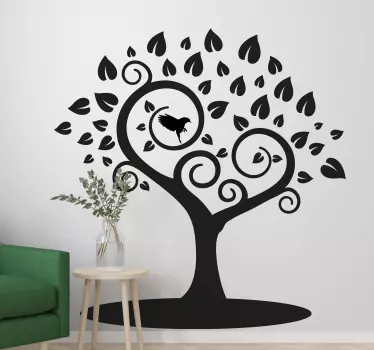 Bird on twirling branches tree wall decal - TenStickers