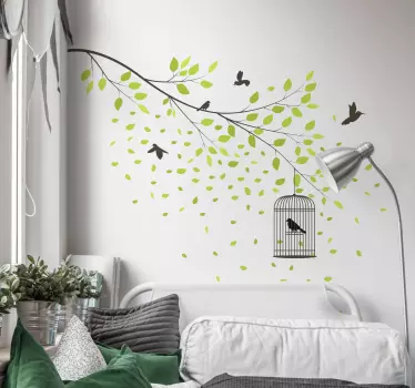 Birds flying over green tree wall decal - TenStickers