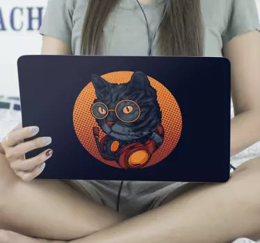 cat music illustration laptop stickers - TenStickers
