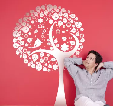 Circle Tree and Bird Wall Sticker - TenStickers
