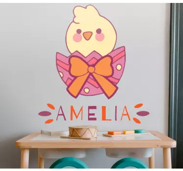 Custom baby chick in egg with ribbon  bird sticker - TenStickers