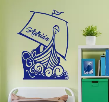 customizable viking ship illustration wall art - TenStickers