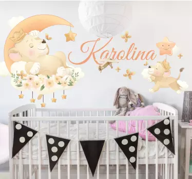 Cute animals lion with name  kids bedroom wall sticker - TenStickers