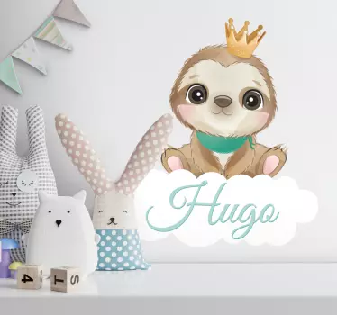 Cute sloth for boy with name kids bedroom sticker - TenStickers