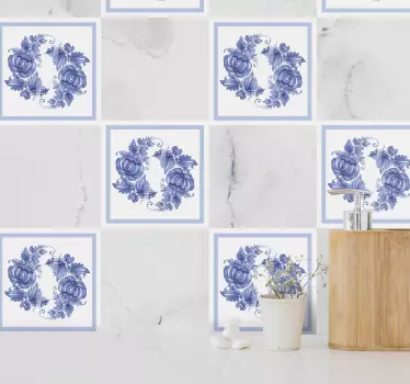 Floral blue design wall sticker - TenStickers