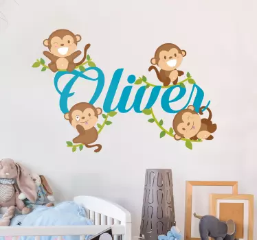 Four funny monkeys wall sticker children's room - TenStickers