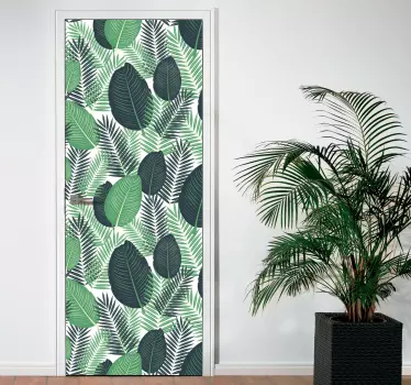 Green exotic leaves glass door sticker - TenStickers