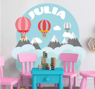 Grey and pink mountains and balloons illustration wall art - TenStickers