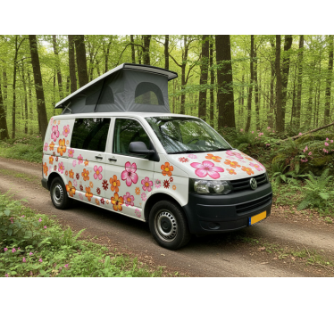 Happy colorful flowers caravan decal - TenStickers
