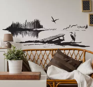Heron Silhouette Landscape Nature Wall Decal - TenStickers