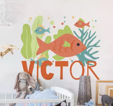 Kid's sticker colorful fish scene - TenStickers