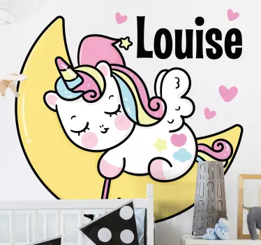 Kid's sticker resting unicorn moon - TenStickers