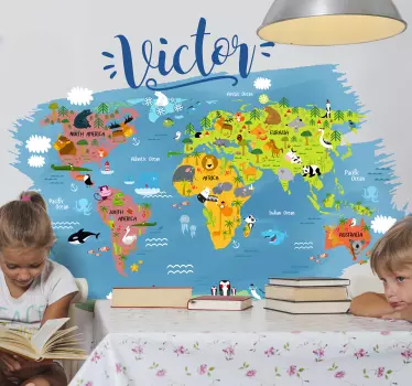 Personalised World Map Kids Sticker - TenStickers