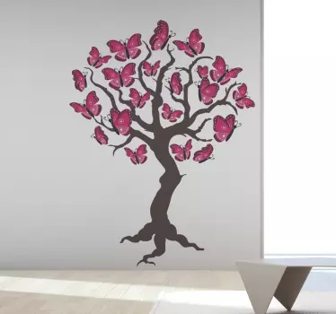 Pink tree  butterfly sticker - TenStickers