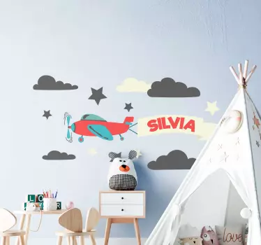 Planes with name and stars illustration wall art decal - TenStickers