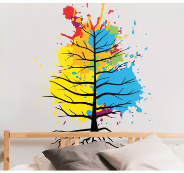 Rainbow watercolor tree design Bedroom sticker - TenStickers