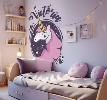 Smiling unicorn with name wall sticker for children - TenStickers
