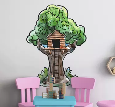 Watercolor tree house tree wall decal - TenStickers