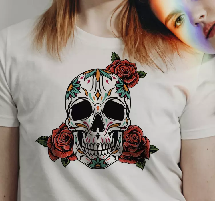Mexican style Floral skull Halloween shirt - TenStickers