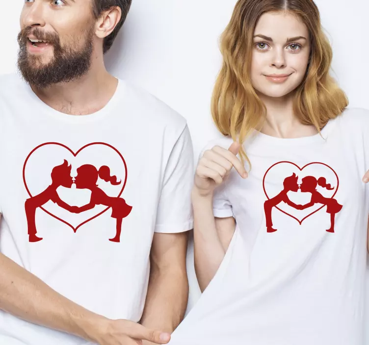 One girl and one boy kissing Couple t shirts - TenStickers