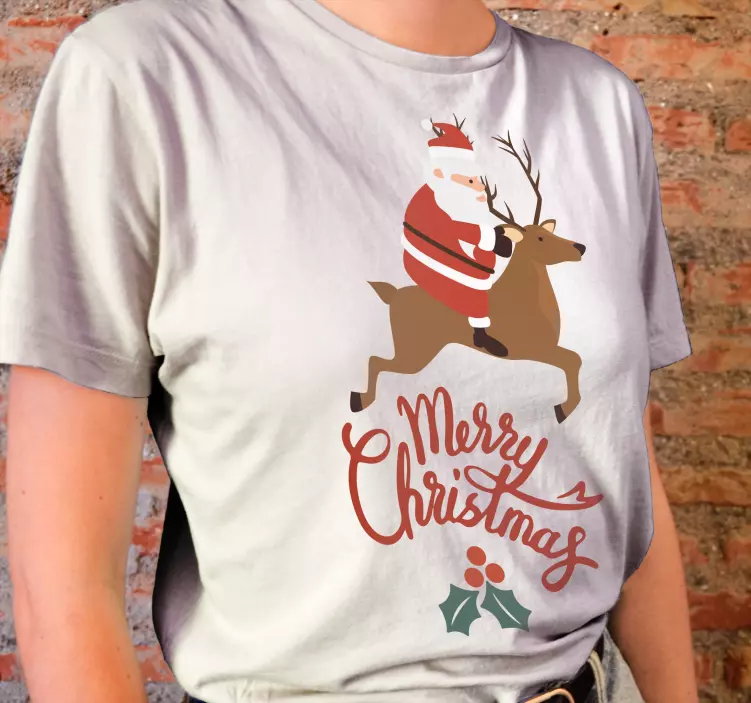 Santa riding reindeer Christmas t-shirt - TenStickers