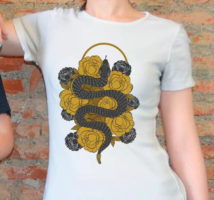 Snake floral motif t-shirt - TenStickers