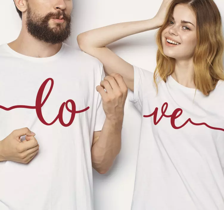Love heartbeat text couple t shirt - TenStickers