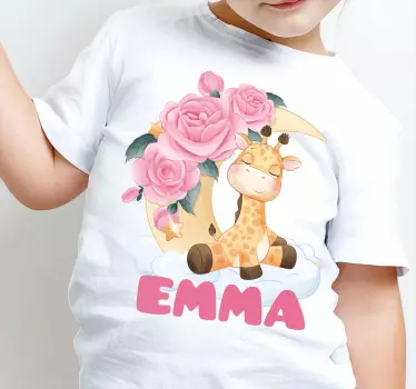Cute animals giraffe with name Baby t-shirt - TenStickers