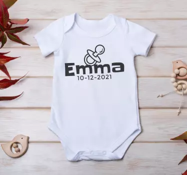  Name, Date, and Pacifier Baby shirt - TenStickers