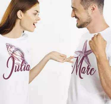 Sea theme with names couple t -shirts - TenStickers