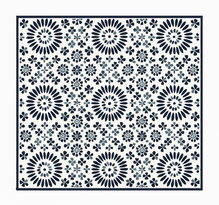 Geometric floral pattern blue vinyl carpet - TenStickers