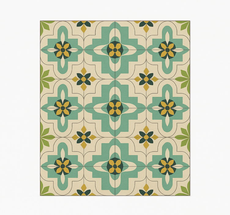 Retro floral tiles kitchen vinyl carpet - TenStickers