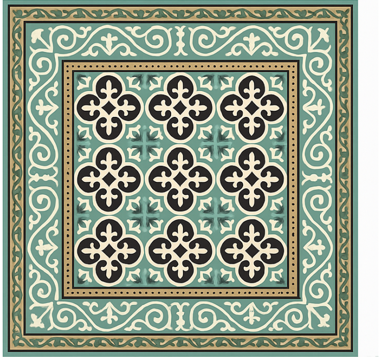 Ornate Encaustic Border dining room vinyl carpet - TenStickers