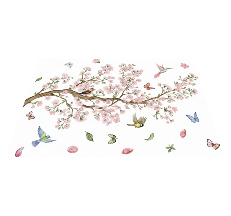 Floral vinyl carpet cherry blossoms and birds - TenStickers