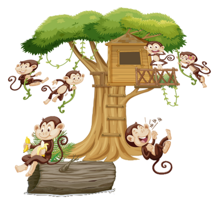 Animal vinyl carpet monkeys in tree house - TenStickers