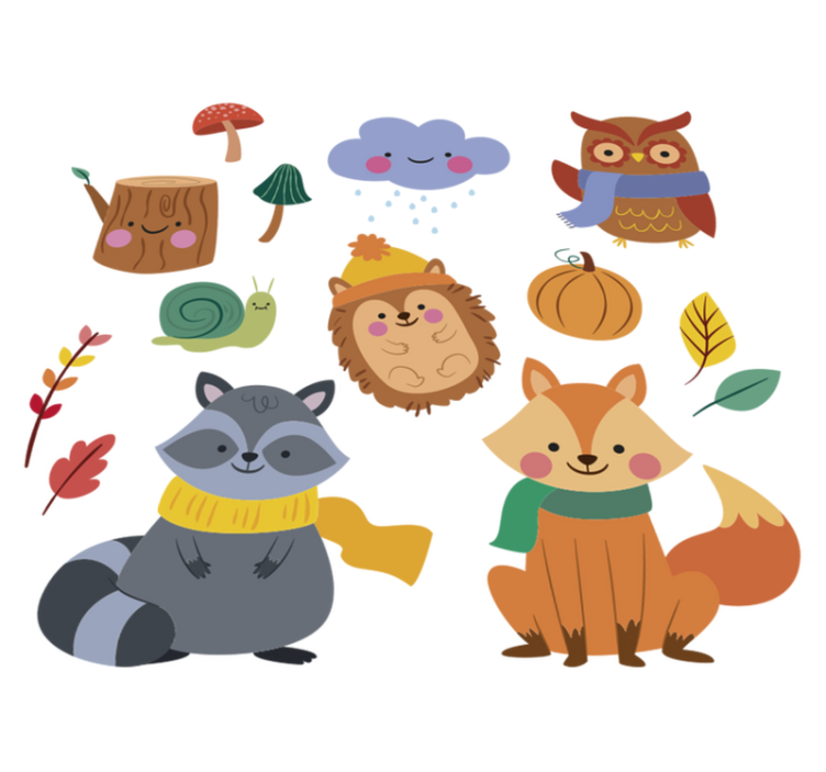 Autumn flowers and animals animal vinyl carpet - TenStickers