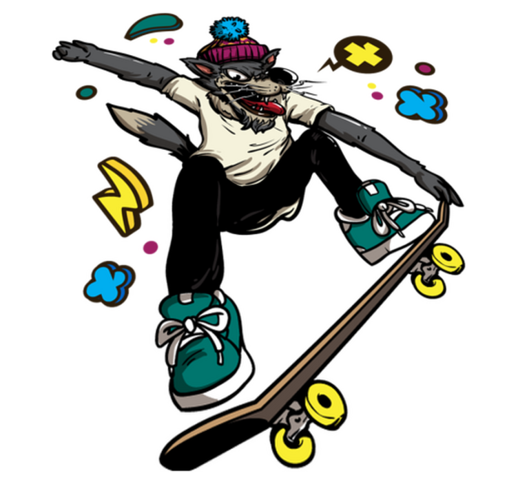 Animal vinyl carpet wolf on skate - TenStickers