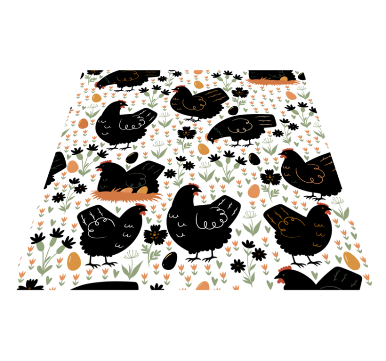 Animal vinyl carpet featuring black and white chickens - TenStickers