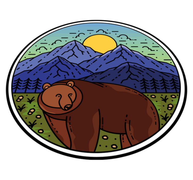 Animal vinyl carpet round bear in the mountains - TenStickers