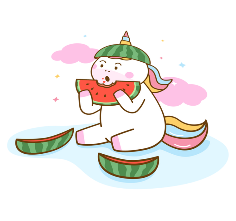 Animal vinyl carpet unicorn eating watermelon - TenStickers