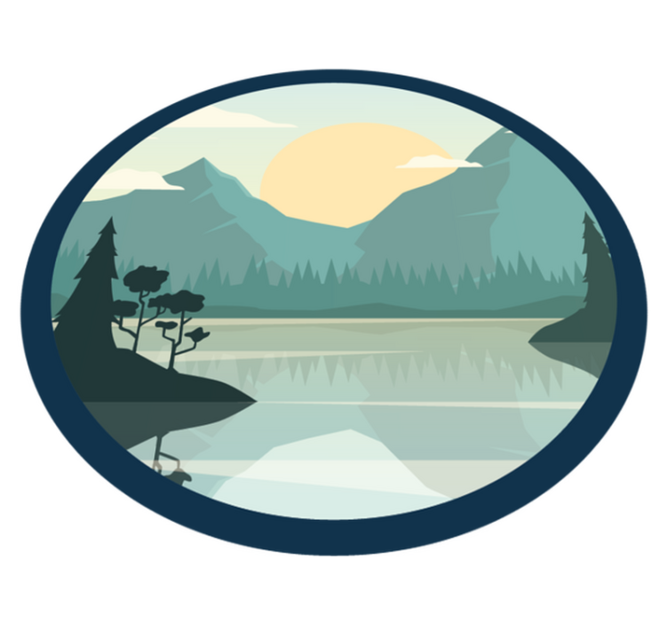 Floral vinyl carpet silhouette mountain with lake - TenStickers